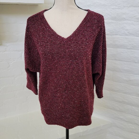 Kut From The Kloth Tops Medium Sweater Purple Pink 3/4 Sleeve V-Neck Chunky Knit - Picture 2 of 8